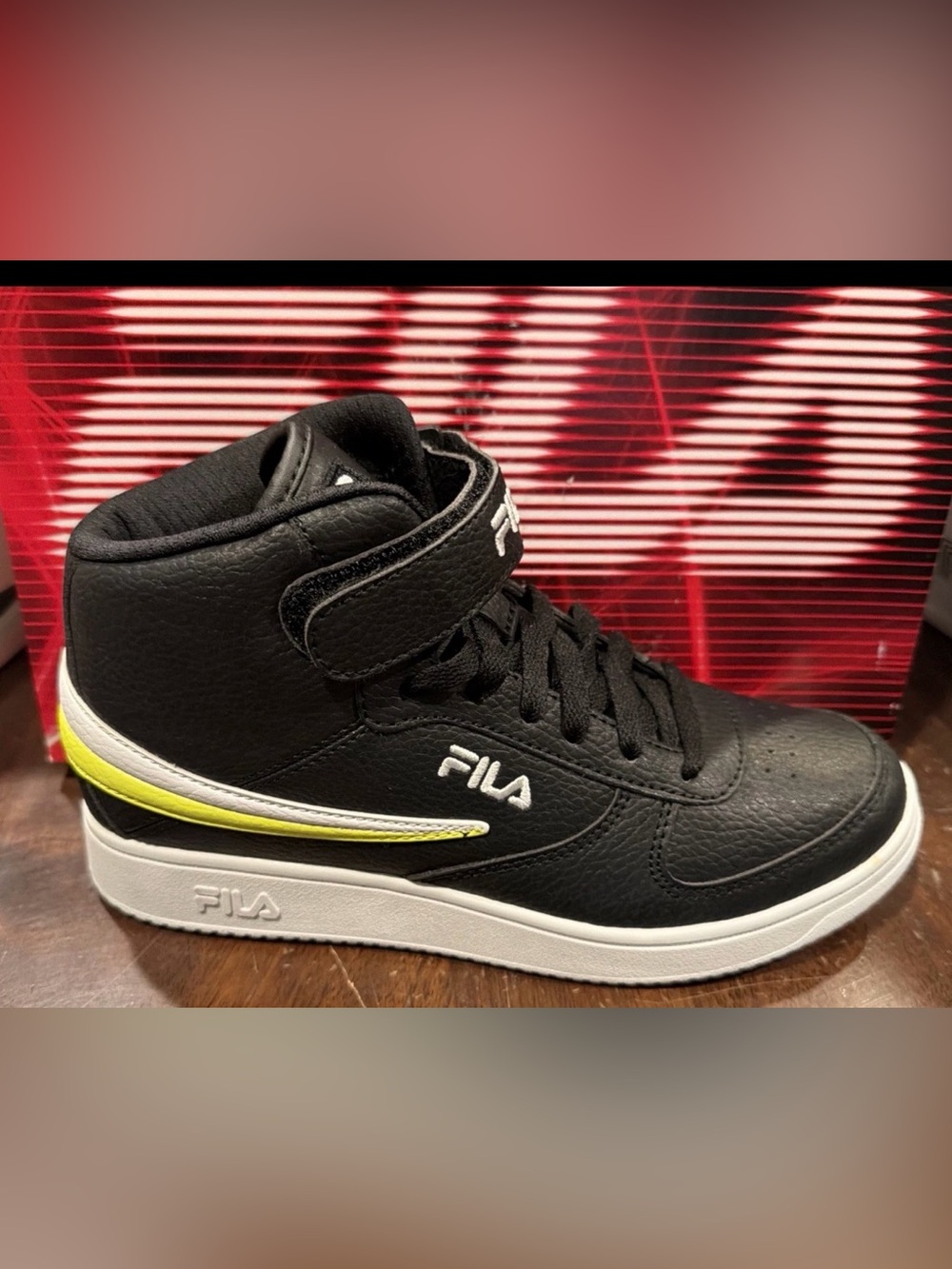 Fila Kids A-High Hi-Top Athletic Sneakers Black White Yellow Size 6 M US
